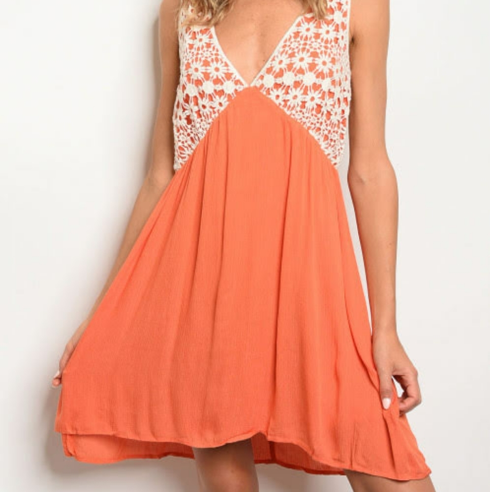 NWT KORI ORANGE DRESS W/IVORY LACE OVERLAY